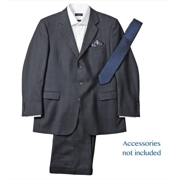 Jos A Bank Wool & Cashmere Blend Windowpane 2-Pc Suit Blazer Dress Pants Vintage - Picture 1 of 7